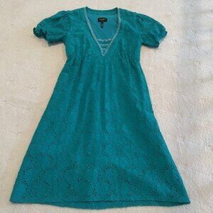Laundry by Shelli Segal TEAL Islet Lace Overlay Short Sleeve Dress - Sz 2